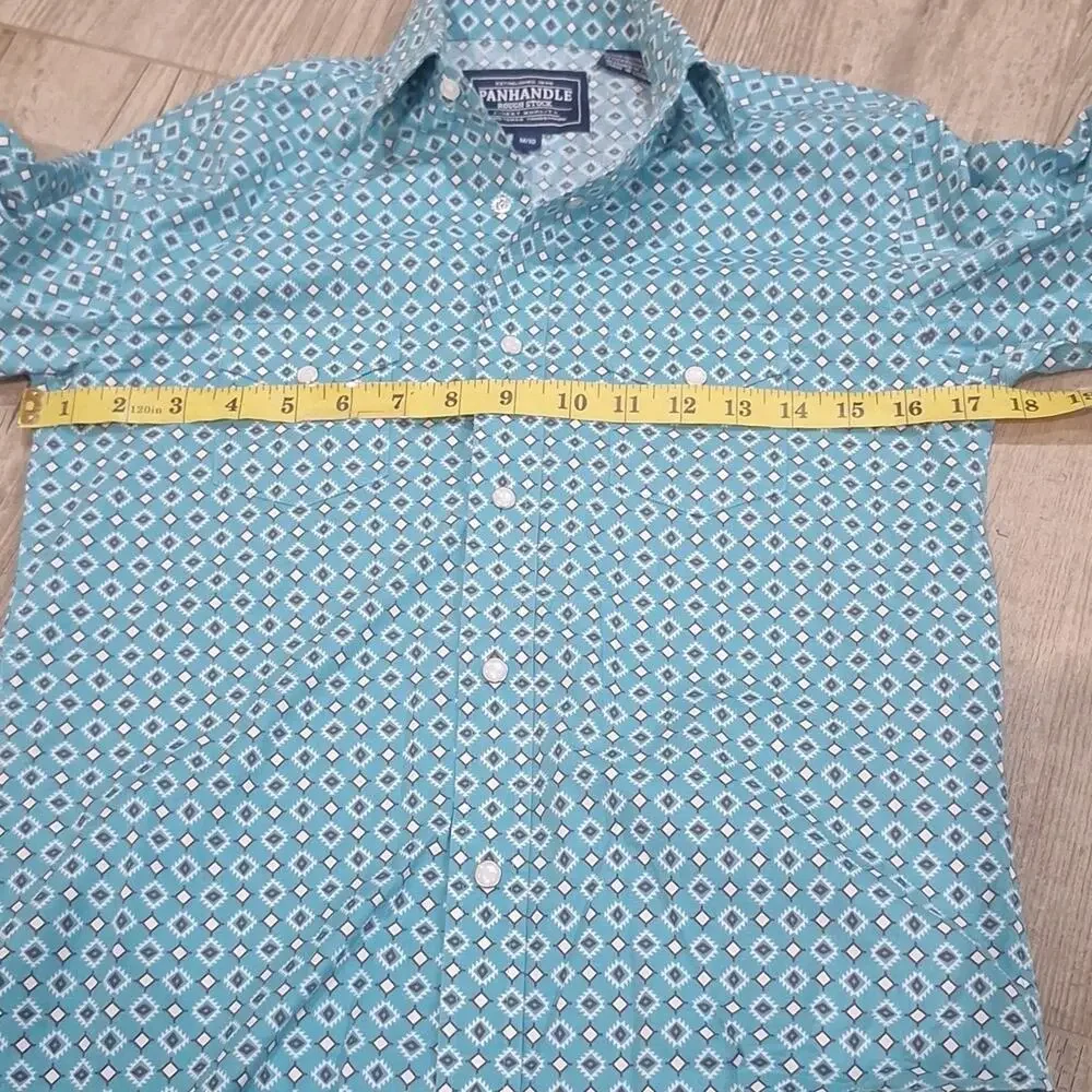 Panhandle Rough Stock Boys Pearl Snap Western Shirt Turquoise Sz.M (10)#1179